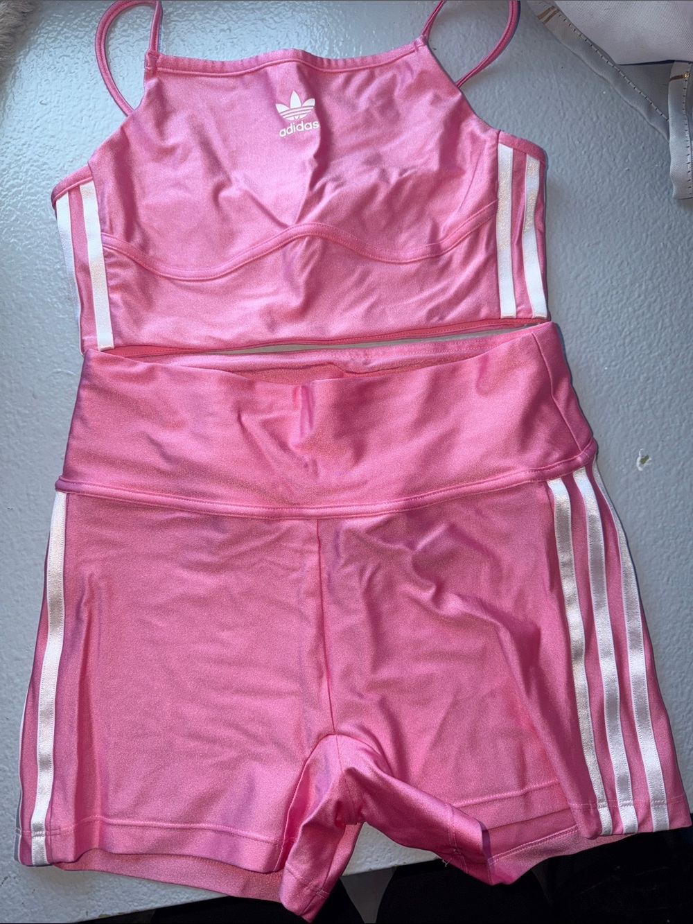 Adidas Womens Pink Two-Piece One-Piece Active Set